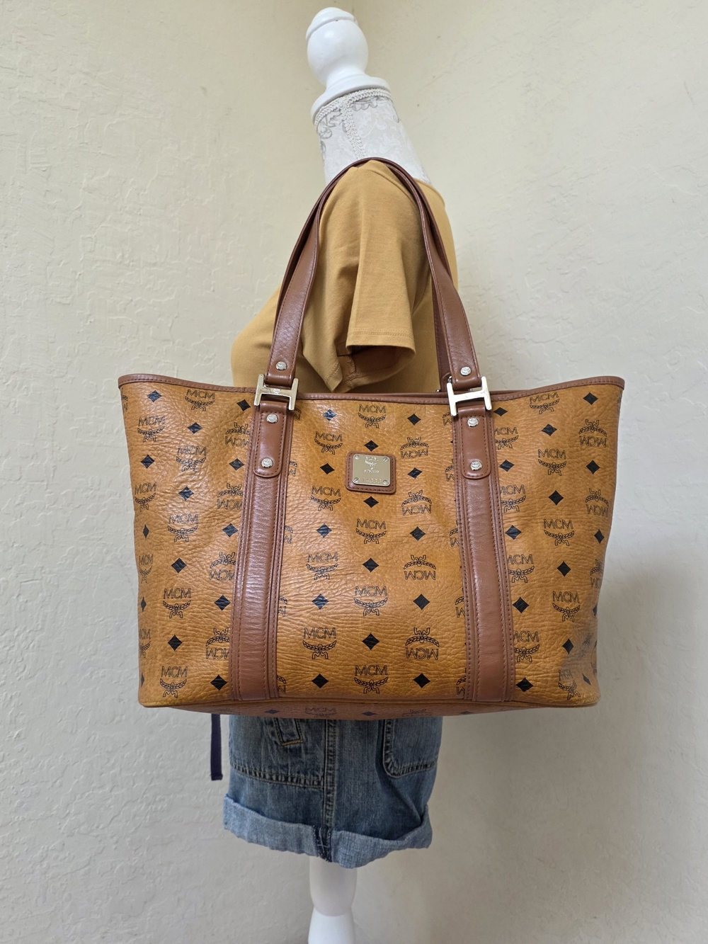 MCM Cognac Monogram Tote Bag AUTHENTIC